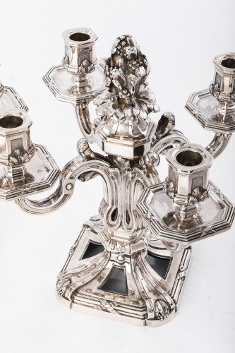 19th century - Tétard - Pair of nineteenth solid silver candelabra
