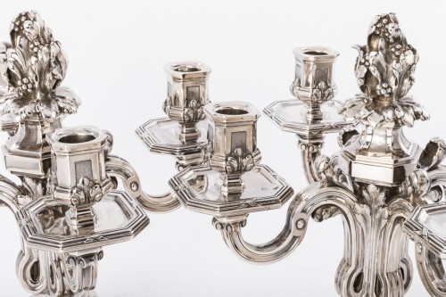 Antiquités - Tétard - Pair of nineteenth solid silver candelabra