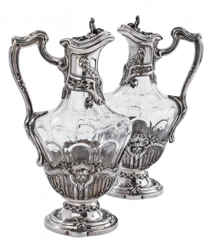 Debain  - Pair of crystal ewer and solid silver late 19th