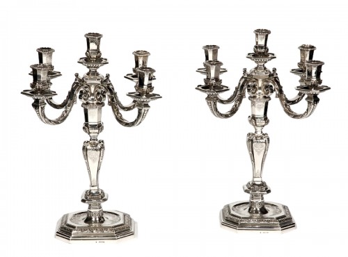 Fouquet Lapar - Paire de candélabres en argent massif Régence 19è