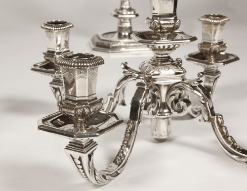19th century -  Fouquet Lapar - Pair of candlesticks in sterling silver 19th Regency