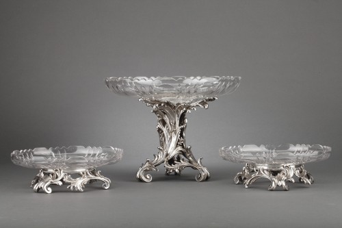 Cardeilhac - Table set formed by three cups in solid silver and cut crystal - Antique Silver Style Napoléon III