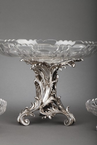 Antique Silver  - Cardeilhac - Table set formed by three cups in solid silver and cut crystal