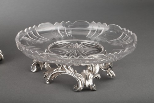 19th century - Cardeilhac - Table set formed by three cups in solid silver and cut crystal