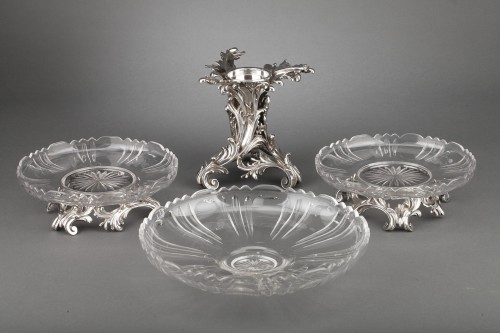 Cardeilhac - Table set formed by three cups in solid silver and cut crystal - Napoléon III