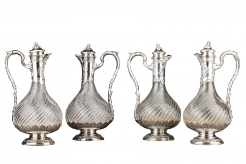 Boin Taburet - Suite of four crystal ewers, silver frame, 19th century