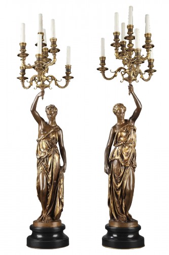 Barbedienne - Pair of 19th century bronze Torchieres by Dubois &amp; Falguiere