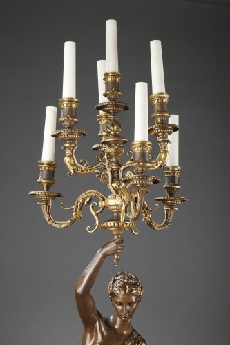 Barbedienne - Pair of 19th century bronze Torchieres by Dubois &amp; Falguiere - Lighting Style Napoléon III