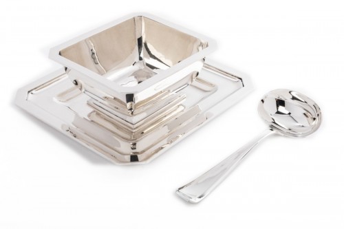 Tétard - Saucière et sa cuillère en argent massif Art déco