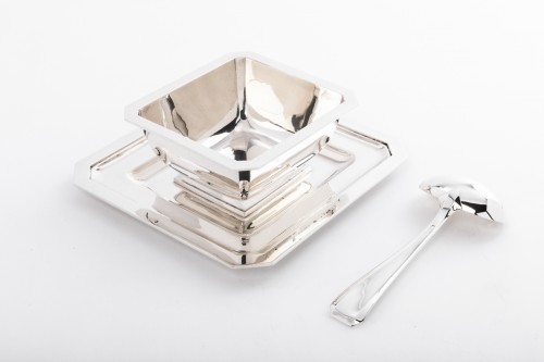 Tétard - Saucière et sa cuillère en argent massif Art déco - Argenterie et Orfèvrerie Style Art Déco
