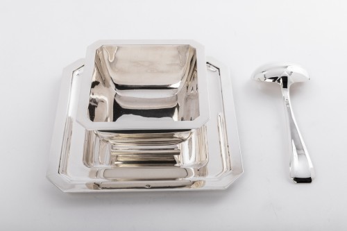 Art Déco - Tétard - Saucière et sa cuillère en argent massif Art déco