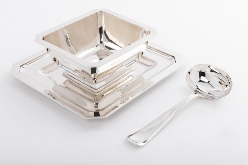 Antiquités - Tétard - Saucière et sa cuillère en argent massif Art déco