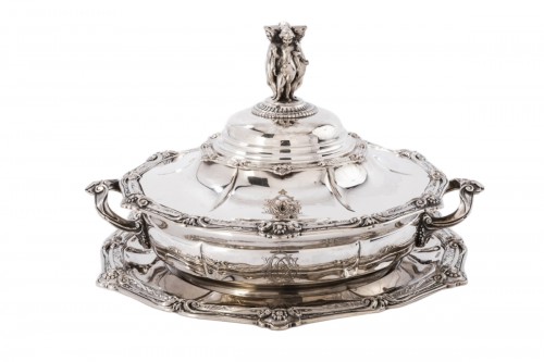 Odiot - Vegetable dish on its platter in solid silver XIXth