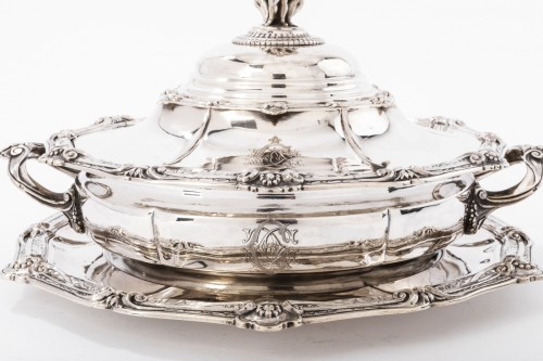 Odiot - Vegetable dish on its platter in solid silver XIXth - Antique Silver Style Napoléon III