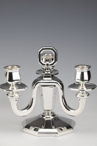 Gustave Keller -Pair of sterling silver candelabra  1930 - Antique Silver Style Art Déco