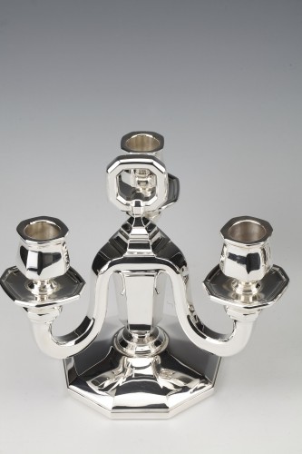 silverware & tableware  - Gustave Keller -Pair of sterling silver candelabra  1930