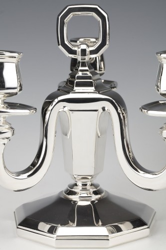 20th century - Gustave Keller -Pair of sterling silver candelabra  1930