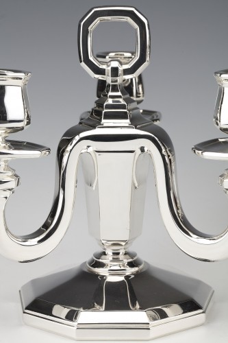 XXe siècle - Gustave Keller - Paire de candélabres en argent massif époque 1930