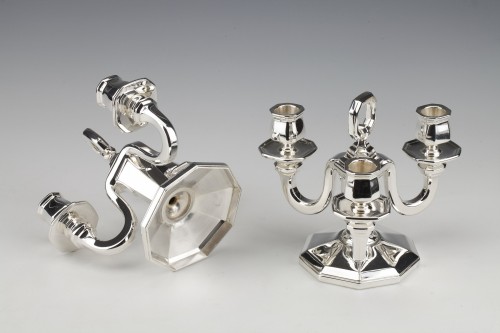 Antiquités - Gustave Keller -Pair of sterling silver candelabra  1930