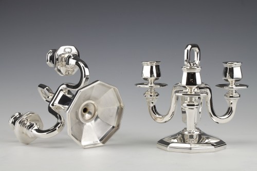 Antiquités - Gustave Keller - Paire de candélabres en argent massif époque 1930