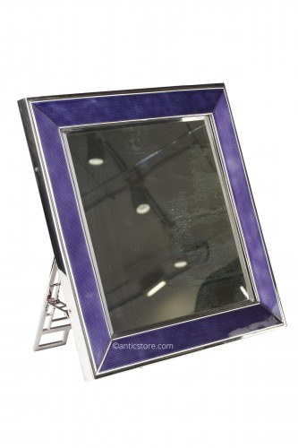 Table mirror in solid silver and blue enamel twentieth