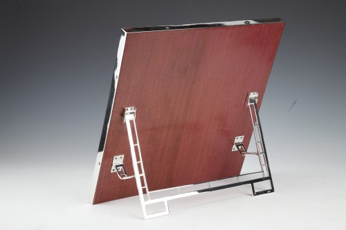 Argenterie et Arts de la table  - Miroir de table en argent massif et émail bleu XXe