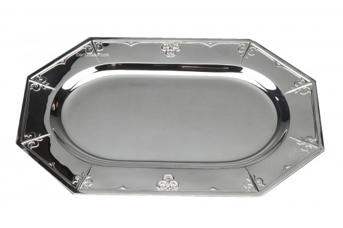 CARDEILHAC - Solid silver dish, XIXth "Fer de lance" model