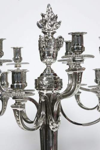 A. AUCOC - Pair of Sterling Silver Candelabra 7 Lights 19th - Antique Silver Style Napoléon III