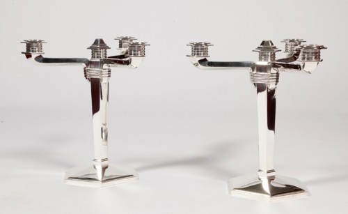 Christofle - Paire de candélabres argent massif circa 1930 - Argenterie et Orfèvrerie Style Art Déco