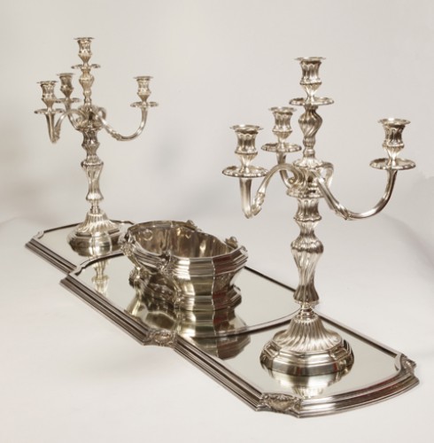 Antiquités - Lapparra - Surtout Table Mirror In Sterling Silver Twentieth