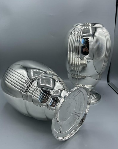 Ravinet d&#039;Enfert - Pair of  Art déco solid silver vases - Antique Silver Style Art Déco