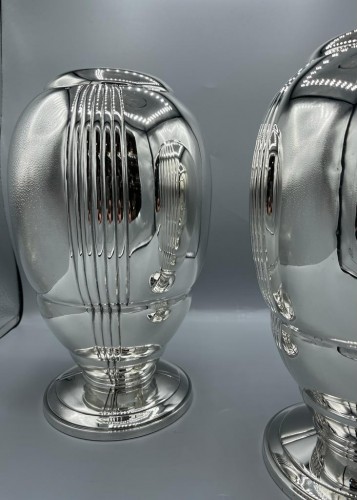 Ravinet d&#039;Enfert - Pair of  Art déco solid silver vases - Art Déco
