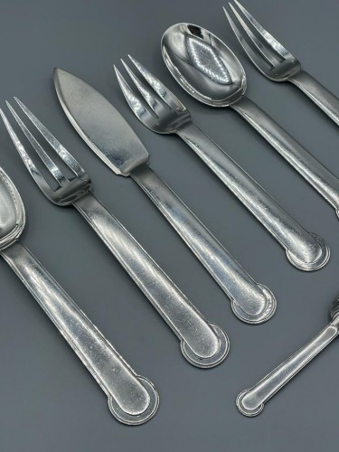 Antique Silver  - Jean E. Puiforcat - Art deco solid silver cutlery set Annecy model