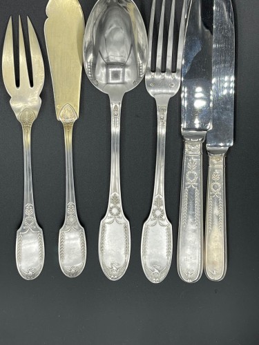 Antiquités - Puiforcat - Solid silver cutlery set for export (800°°) late 19th century