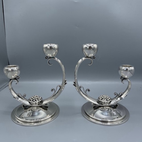 Holger Rasmussen - Pair Of Candelabra In Sterling Silver Two Light - Antique Silver Style 50