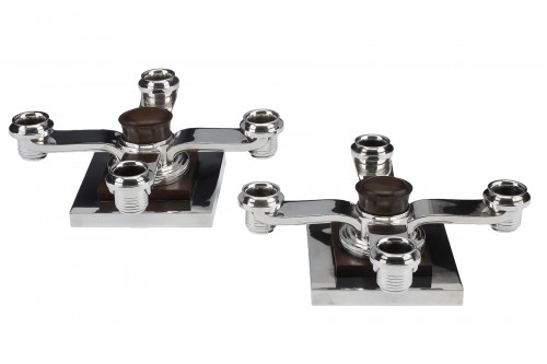 Fouquet-Lapar - Paire de bouts de table en argent et palissandre circa 1930