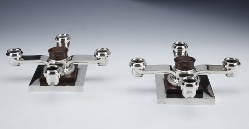 Fouquet-Lapar - Pair of  candelabras in silver and rosewood circa 1930 - Art Déco