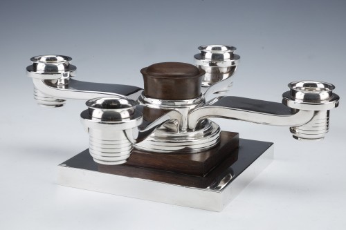 Antiquités - Fouquet-Lapar - Pair of  candelabras in silver and rosewood circa 1930