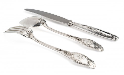 Goldsmith Lapparra - 129-piece cutlery set in solid silver ART NOUVEAU