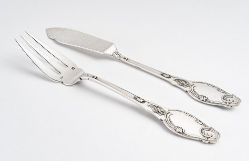Art nouveau - Goldsmith Lapparra - 129-piece cutlery set in solid silver ART NOUVEAU