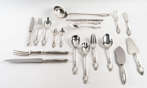 Antiquités - Goldsmith Lapparra - 129-piece cutlery set in solid silver ART NOUVEAU