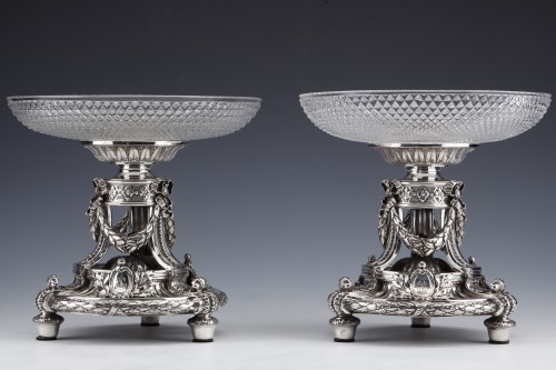 Napoléon III - Odiot - Pair of solid silver bowls with 19th century crystal bowls