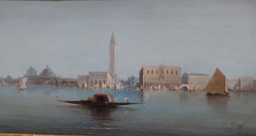 A. Rueff PX 1886 - View of Venice, Doge&#039;s Palace and Campanile - Paintings & Drawings Style 