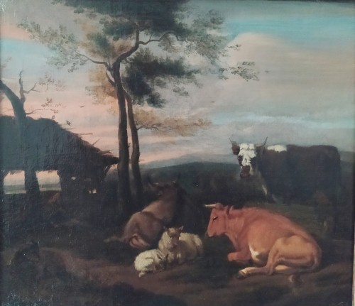 Shepherd and his Flock - Dutch school of the 1!th century - Paintings & Drawings Style 