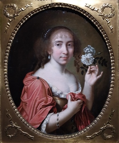 La Dame à la Rose - attribué à Charles et Henri Beaubrun, dit les frères Beaubrun - Tableaux et dessins Style 
