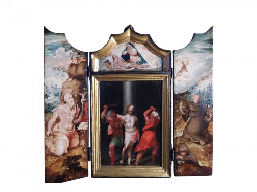 La Flagellation du Christ, entouré de Saint Jérôme et Saint François d’Assise