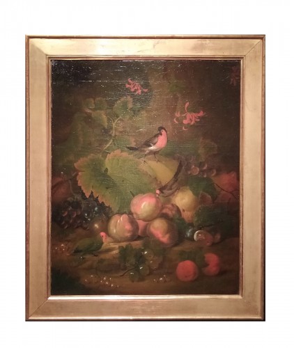 Still Life with Fruits and Parakeets - French School of the 19th Century