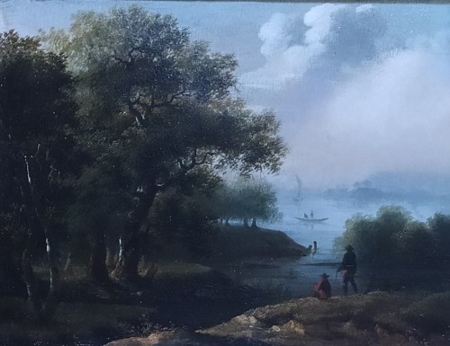 Paysage Fluvial - Ecole flamande du XIXe siècle - Tableaux et dessins Style 