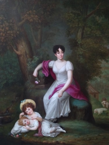 Portrait d’une femme et de ses deux enfants - Ecole fançaise du XIXe siècle - Tableaux et dessins Style Empire
