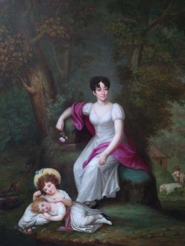 Portrait of a woman and her two children - French School of the 19th century - Paintings & Drawings Style Empire